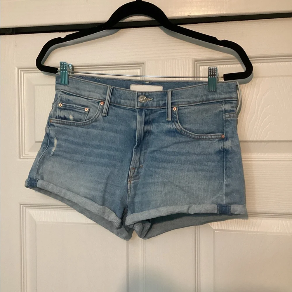 The Teaser Donut Roll Denim Shorts in On My Knees - Picture 2 of 8